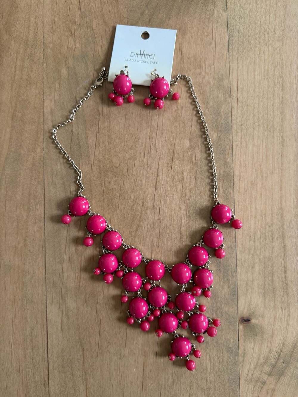 DaVinci Statement Hot Pink Bubble Bib Necklace and Earring Set